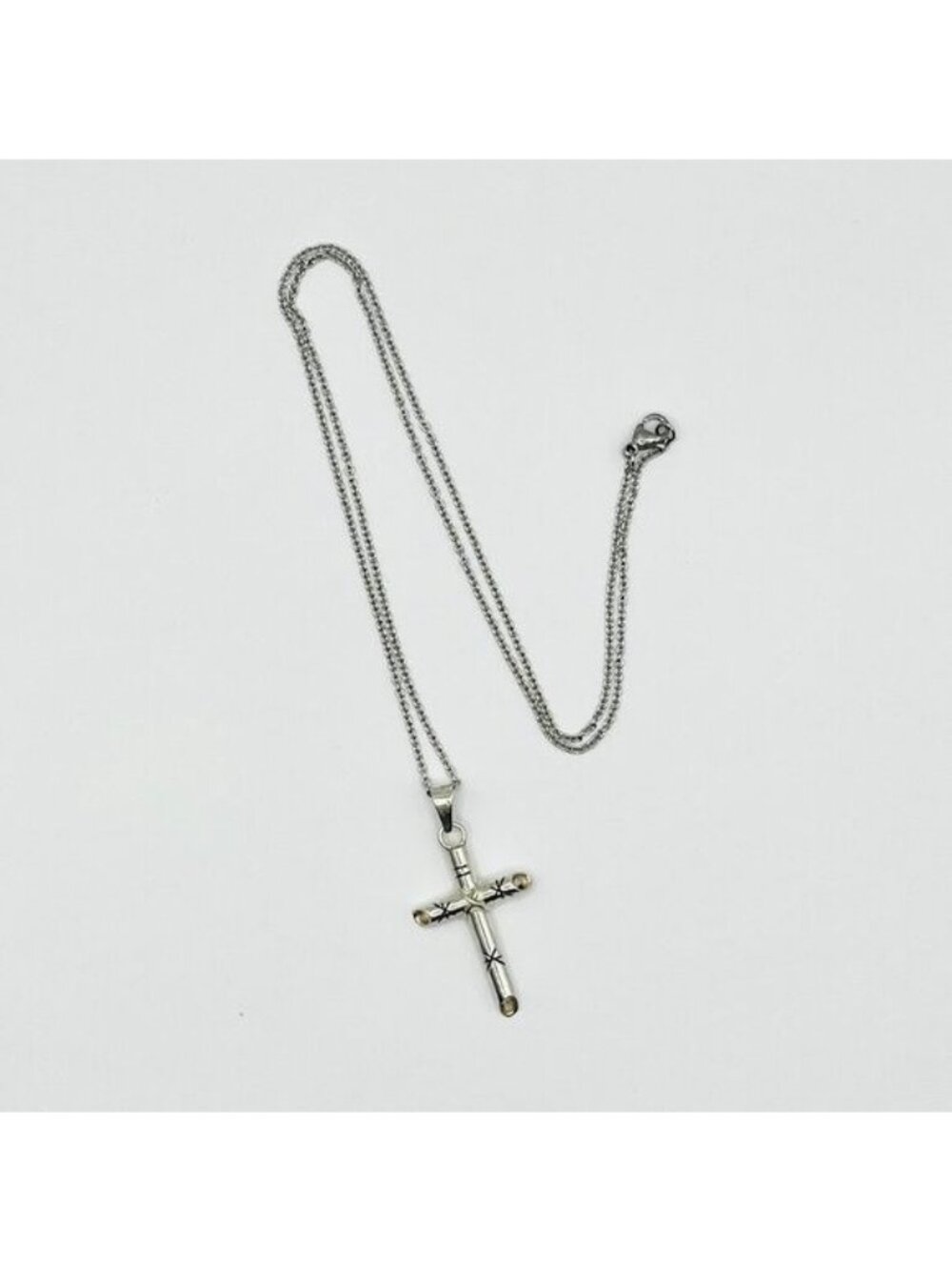 Sterling Silver Cross Pendant Necklace Mexico Starburst Stainless Steel Chain - Picture 2 of 10
